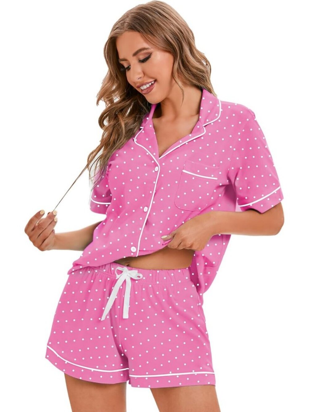 Cozy 100% Cotton Women's Pajama Set - Soft Short Sleeve Button-Down Sleepwear